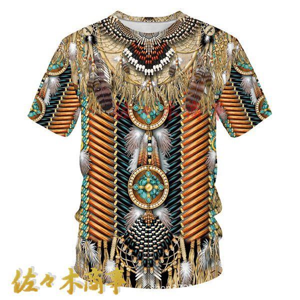 インディアン風 半袖 メンズ Tシャツ 民族風 サマーウェア タイト 総柄 クルーネック 肌着 筋トレ 薄手 通気性よい 柔らかい 吸水