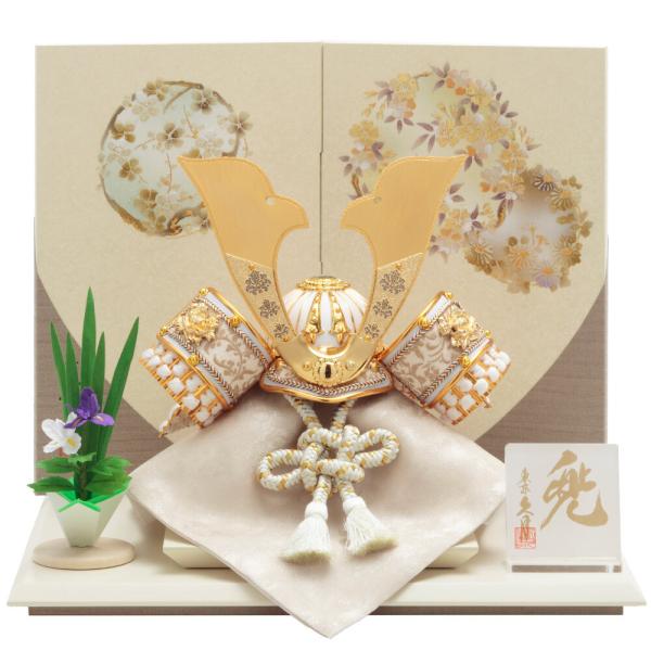 東京久月　五月人形　兜飾り平飾りセット　正絹糸　コンパクトサイズ jinya2-hina_a5kyu24-11004