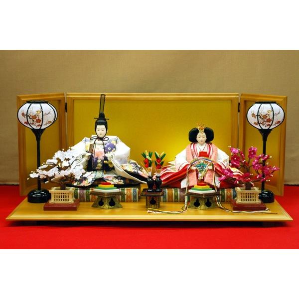 雛人形 ひな人形 親王飾り 逸品 正絹刺繍 白 屏風が高さ35cmの6曲絹