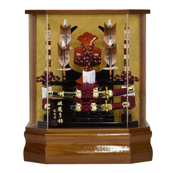 破魔弓 コンパクト 初正月 おしゃれ かわいい 破魔矢 10号 (高さ40cm) ミニ ケース入 ケース飾り お祝い 羽根 男の子 六角 茶 アクリル