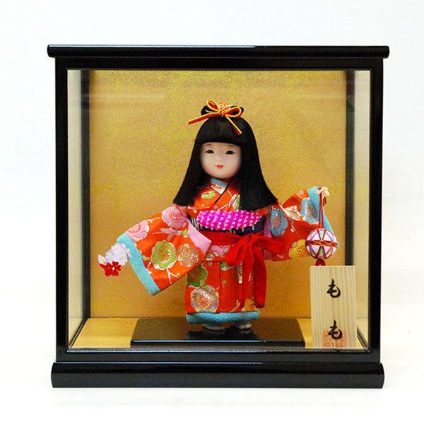 市松人形 ケース入り 7号 もも 童人形 ガラスケース : 雛人形-五月人形