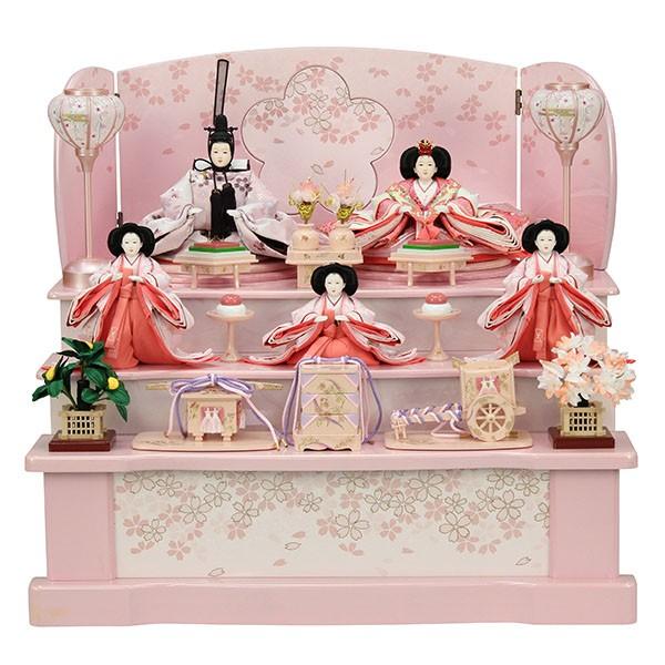 雛人形 ピンク色 収納飾り コンパクト 三段飾り 5人 五人飾り 3段