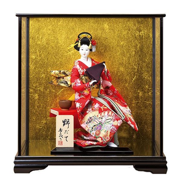 日本人形 10号尾山人形 野だて オ1136G 正絹 ガラスケース付 : 雛人形