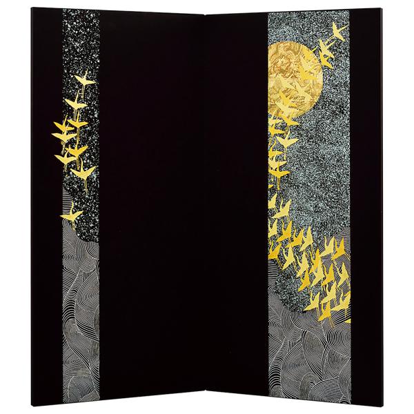 五月人形 コンパクト 屏風 22号 袋張屏風 鶴に月波柄 おしゃれ モダン