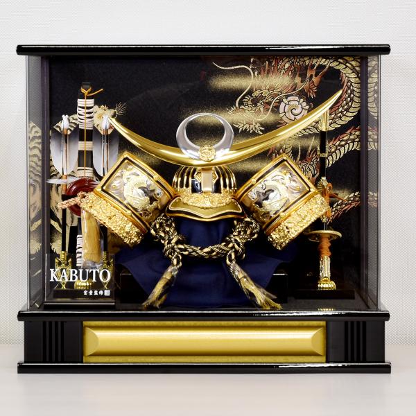 五月人形 コンパクト ケース飾り 兜飾り 上杉 金 上杉謙信 名将 武将 ミニ かぶとカッコいい モダン おしゃれ アクリル ケース 陣屋