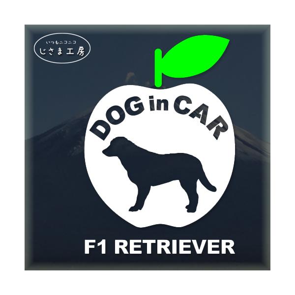 Ｆ１レトリバー  かわいいリンゴのステッカー　ドッグインカー　犬　シール　車