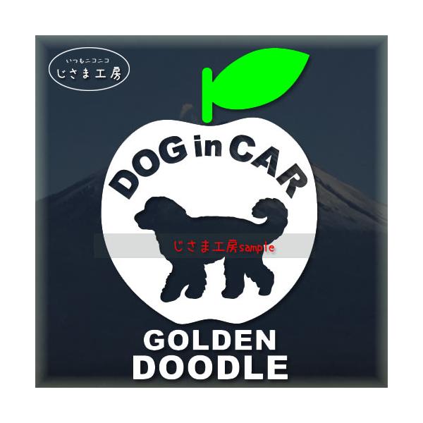 ゴールデンドゥードル かわいいリンゴのステッカー　ドッグインカー　犬　シール　車