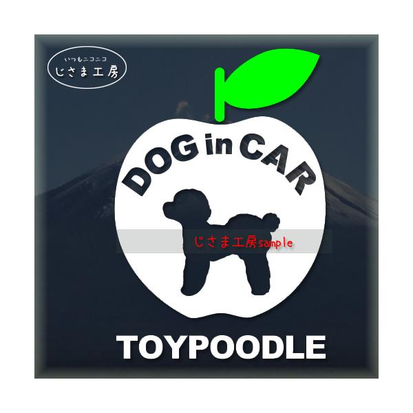 トイプードル　バルーンカット　 かわいいリンゴのステッカー　ドッグインカー　犬　シール　車