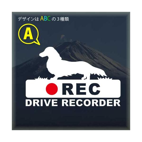 【　ダックスフンド　ドラレコA　】★デザインはＡＢＣの３種類。見本画像1〜3枚をご確認の上、オプションからお選びください。ご選択なしの場合は見本画像１枚目の A タイプになります。【ステッカー説明】見本画像の白い絵柄と文字及び赤丸だけがシー...