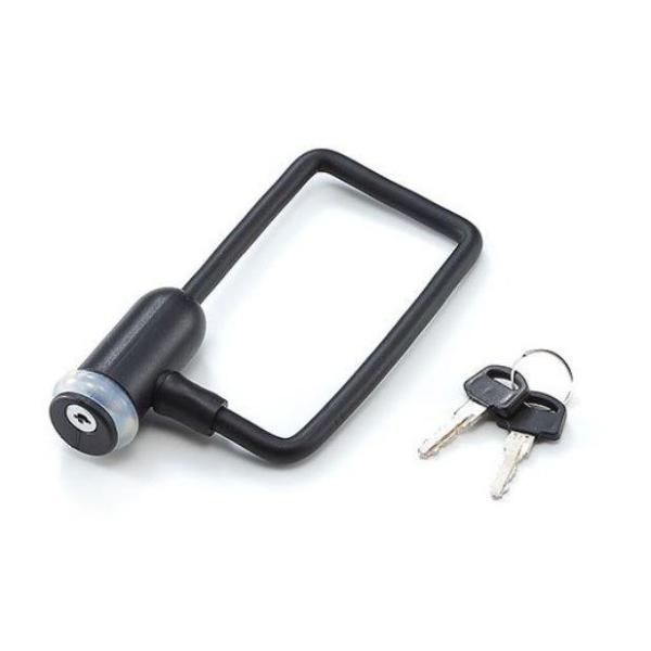 バッテリー盗難防止用の専用ロック。無駄のない四角形状のワイヤーで、フレームとバッテリーのロックができます。