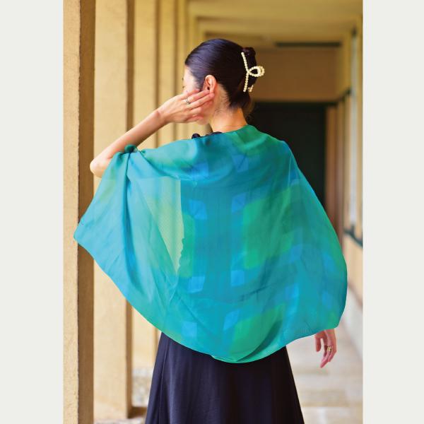 SALE【大判 夾纈染シルクストール 】エメラルド : 自由学園生活工芸