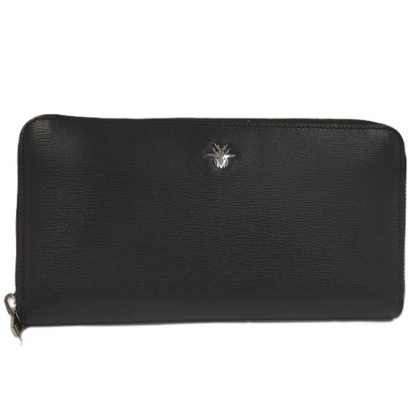 ディオールオム　長財布　ラウンドファスナー　ロゴ金具　レザー　黒　メンズ Dior Homme ラウンドファスナー長財布 BEE ブラック レザー