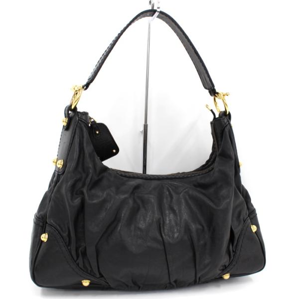 黒 グッチ 本革 ブラック ハンドバッグ GUCCI レザー ワンショルダー