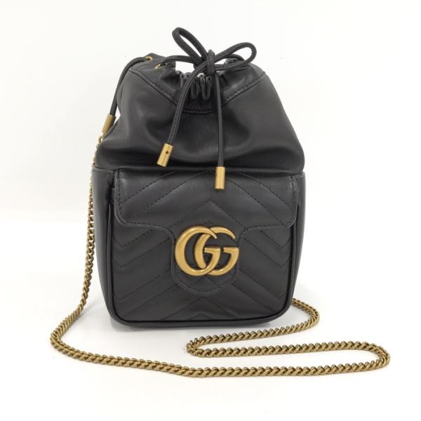 GUCCI / グッチ | GGマーモント キルティング ミニバケット ショルダーバッグ | ブラック / ベージュ | レディース GUCCI（グッチ） GUCCI GGマーモント キルティング ミニ バケット