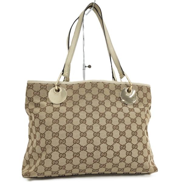 GUCCI ベージュキャンバス ハンドバッグ GG グッチ ボストンバッグ ミディアム ダッフルバッグ GG