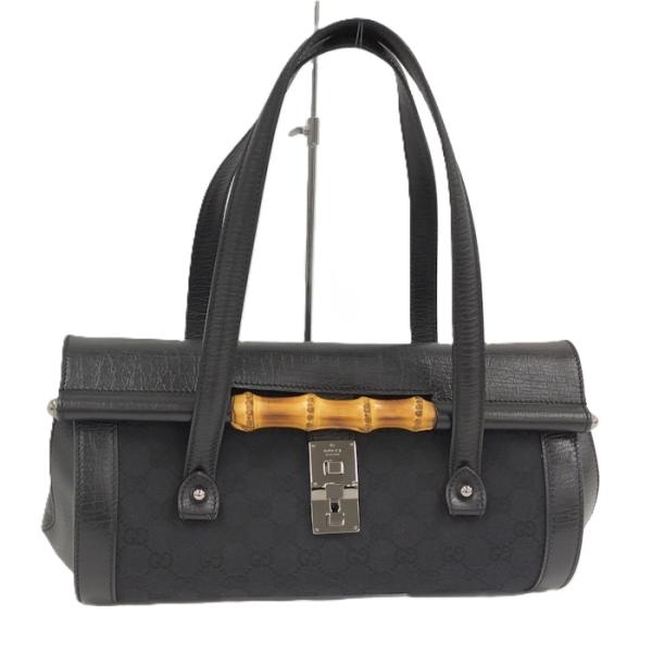 グッチ　ハンドバッグ　GGキャンバス　バンブー　111713レザー　ブラック GUCCI ショルダーバッグ バンブー GGキャンバス レザー ブラック