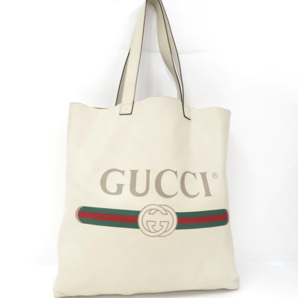 中古】GUCCI トートバッグ ロゴプリント レザー アイボリー系 572768 中古】GUCCI トートバッグ ロゴプリント レザー アイボリー系 572768