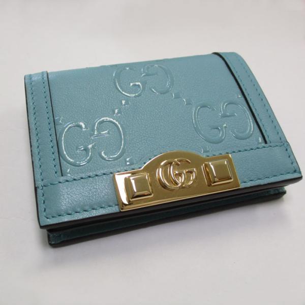 ◇グッチ◇676150/GGエンボス/レザー/二つ折り財布/ブランド GUCCI 二つ折り コンパクト財布 GGエンボスレザー ブルー系