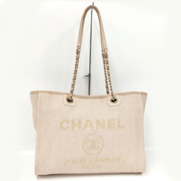CHANEL ドーヴィルMM トートバッグ ココマーク キャンバス ピンク 