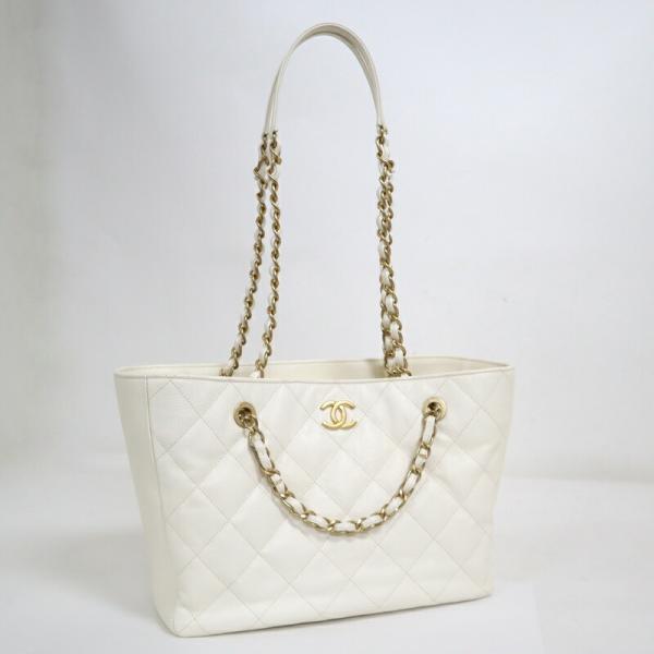 CHANEL シャネル チェーントート30 マトラッセ ホワイト×ゴールド金具