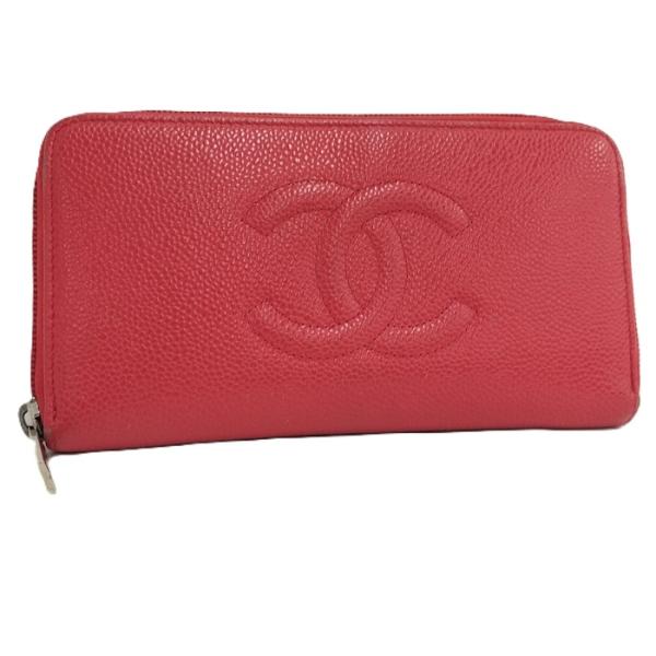 CHANEL キャビアスキン　ラウンドファスナー　長財布　赤 CHANEL（シャネル） ラウンドファスナー長財布 ココマーク キャビア