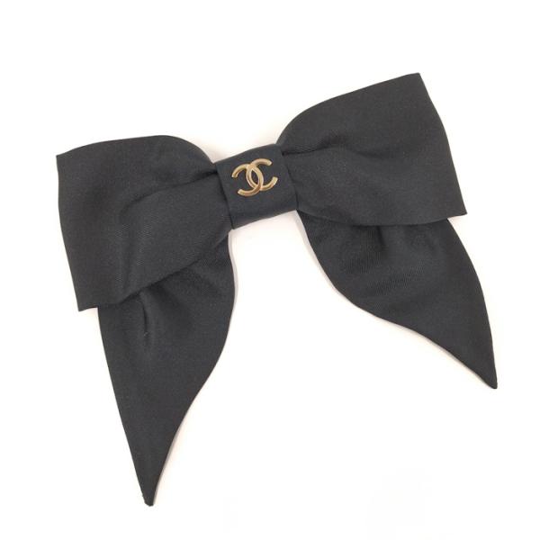 美品 CHANEL ココマーク リボンバレッタ 黒 CHANEL リボン バレッタ ヘアクリップ ココマーク ブラック 25V