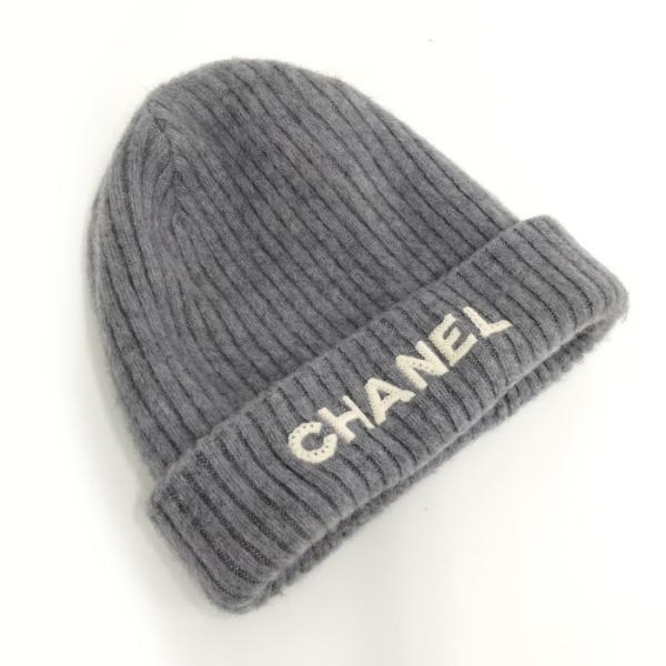 【中古】CHANEL ニット帽 帽子 ロゴ カシミア グレー AA8445 B08819 NJ607