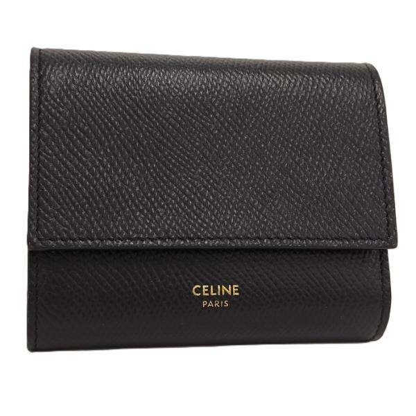 CELINE 黒 レザー 三つ折り財布 CELINE 三つ折り財布 レザー ブラック 10857 : JJコレクション