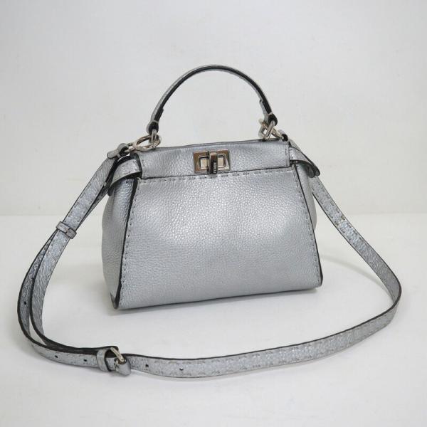 FENDI フェンディ ピーカブー・ミニ 2WAYバッグ レザー×シルバー金具