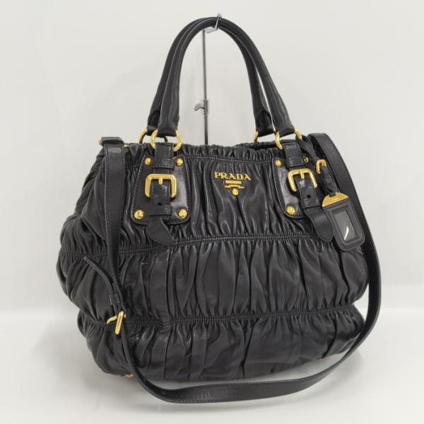 2way Prada プラダ ギャザー 極美品 ナッパゴーフル ハンドバッグ