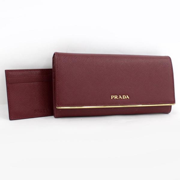 希少　美品　PRADA プラダ　二つ折り　長財布　パスケース　付属品　ボルドー PRADA 【中古】プラダ 二つ折り長財布 ボルドー サフィアーノ