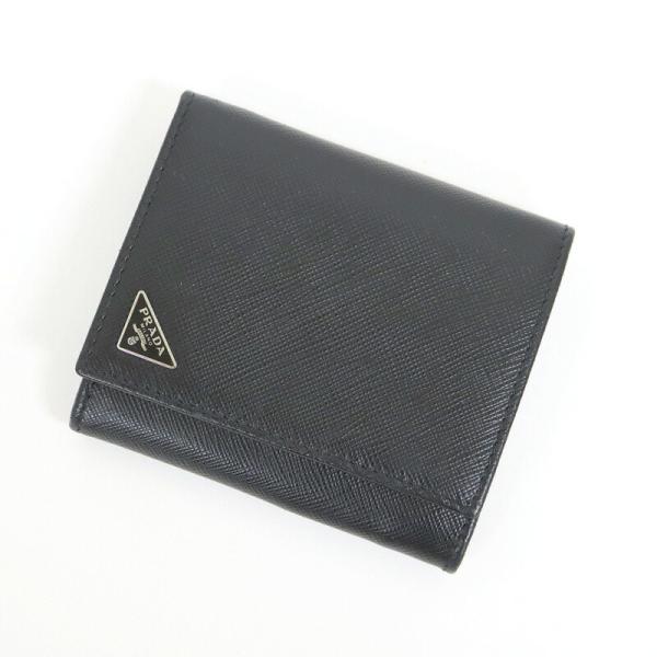 PRADA 二つ折り財布 サフィアーノレザー ブラック×シルバー金具 2MO005