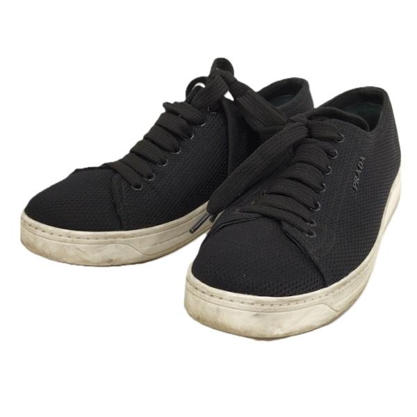 PRADA ブラック バレエシューズ　37表記 ☆Prada☆ロゴ入り レザーリボン付 バレエシューズ (PRADA