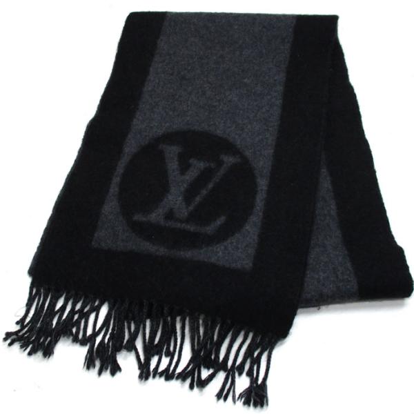 【良品】ルイヴィトン エシャルプ カーディフ マフラー ブラック×グレー ルイヴィトン LOUIS VUITTON エシャルプ コールド