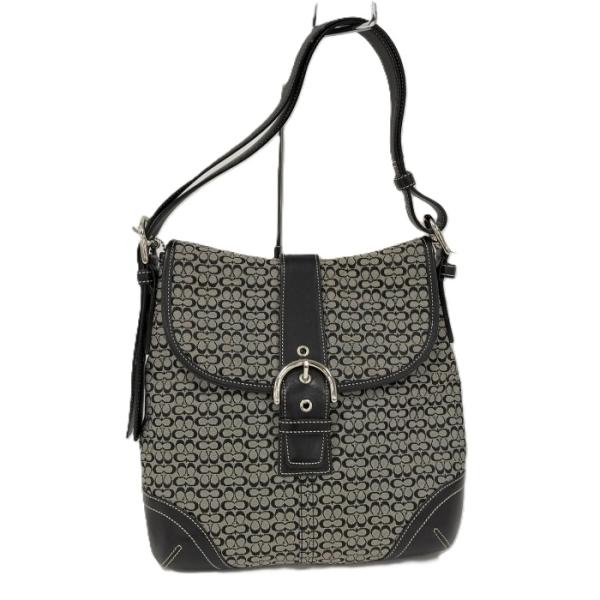 美品 コーチ 376 ショルダーバッグ シグネチャー キャンバス レザー 肩掛け COACH ショルダーバッグ ミニシグネチャー キャンバス レザー グレー系