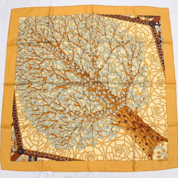 中古 エルメス 大判スカーフ カレ90 オレンジ系 Axis Mundi Detail 世界の中心軸 シルク100 Jjコレクション ヤフー店 通販 Yahoo ショッピング