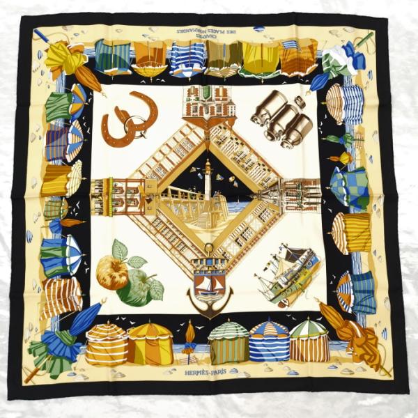HERMES カレ90 スカーフ CHARMES DES PLAGES NORMANDES