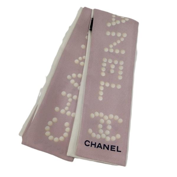 ✨CHANELスカーフ　ビンテージ　 　リボンドット柄　ピンク　シルク 美品】ヴィンテージCHANEL/シャネルスカーフ シルク100％ ピンク