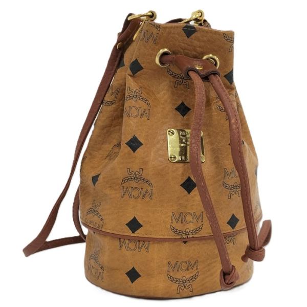 MCM 巾着型ショルダーバッグ ヴィセトス ロゴグラム レザー キャメル 