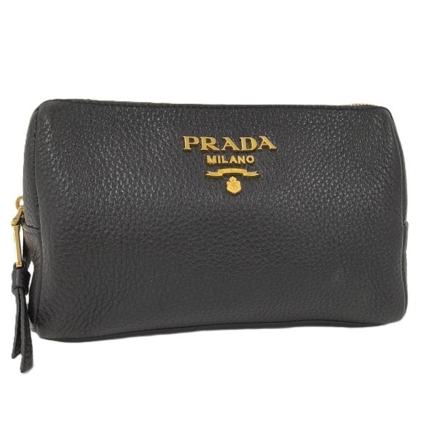 PRADA（プラダ） PRADA VITELLO DAINO レザーポーチ ネロ 1ND004 : JJ