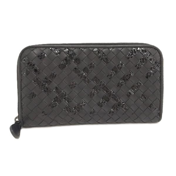 ボッテガヴェネタ イントレチャート ラウンドジップ 長財布 レザー ブラック BOTTEGA VENETA（ボッテガ・ヴェネタ） ラウンドファスナー長財布