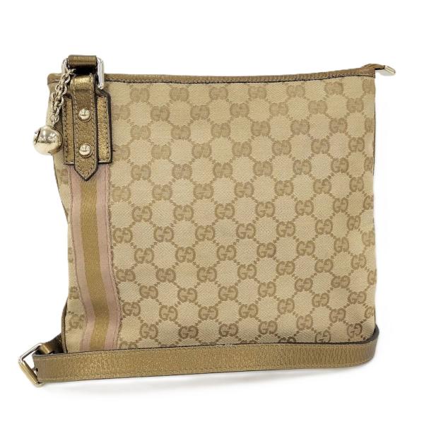 GUCCI（グッチ） ショルダーバッグ GGキャンバス レザー ゴールド系
