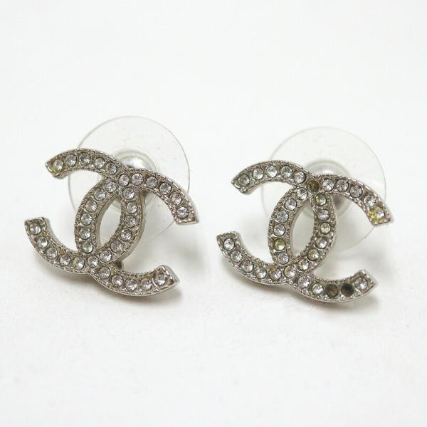CHANEL シャネル ピアス ココマーク×ラインストーン シルバー A11A