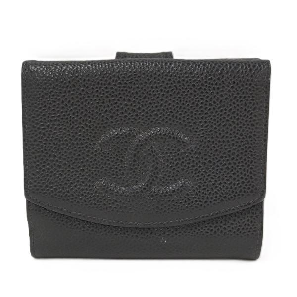 CHANEL（シャネル） 二つ折り財布 キャビアスキン レザー ブラック