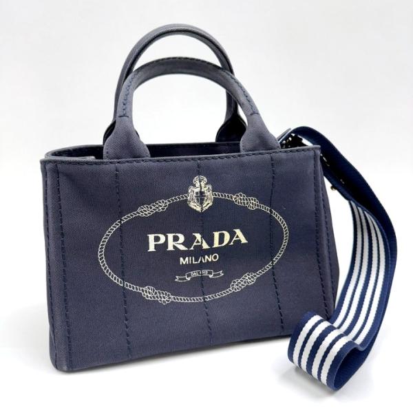 PRADA プラダ カナパ トートバッグ 2WAYバッグ キャンバス ネイビー