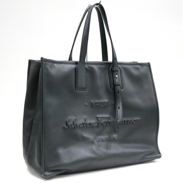 S.Ferragamo フェラガモ トートバッグ レザー ブラック×シルバー金具