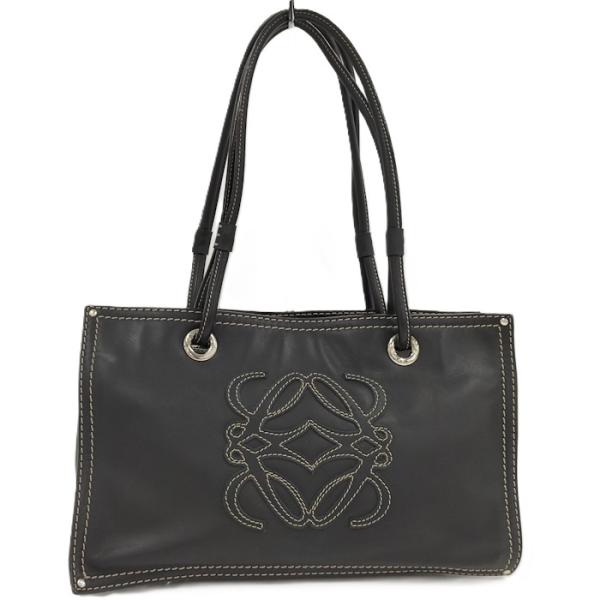 LOEWE ロエベ アナグラム トートバッグ ブラック ロエベ アナグラム トート ブラック キャンバス レザー 美品