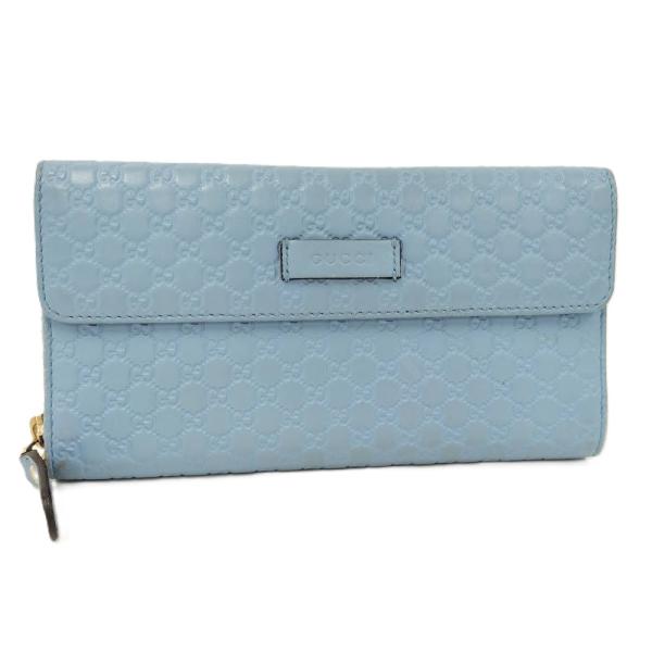 美品◆GUCCI　グッチ　マイクロシマ　GG　長財布　ライトブルー　オールレザー GUCCI（グッチ） 長財布 マイクログッチシマ フラップ レザー ライト