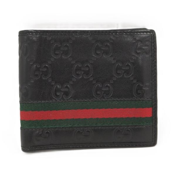 ✨超美品✨グッチ 財布 二つ折財布 GG シマ シェリーライン ブラック GUCCI 二つ折り財布 グッチシマ シェリーライン レザー ブラック
