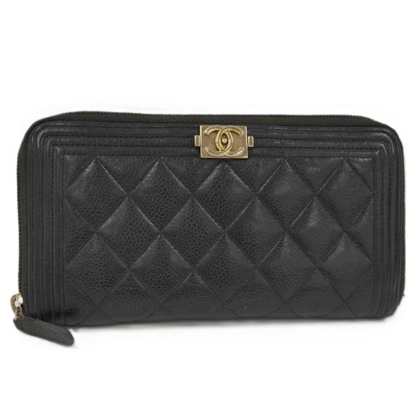 CHANEL ボーイシャネル ラウンドファスナー 長財布 キャビア